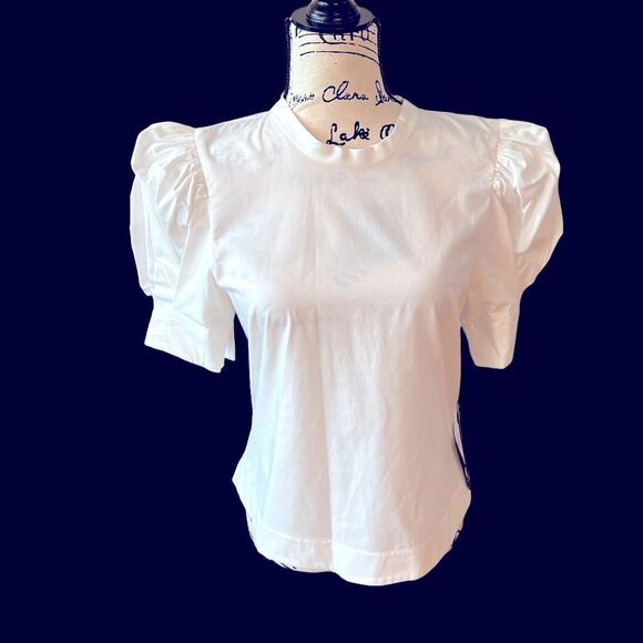 bassike Tops - Bassike white cotton puff ballon sleeve shirt 0-2